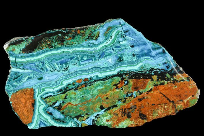 Polished Chrysocolla & Malachite Slab - Bagdad Mine, Arizona #92629